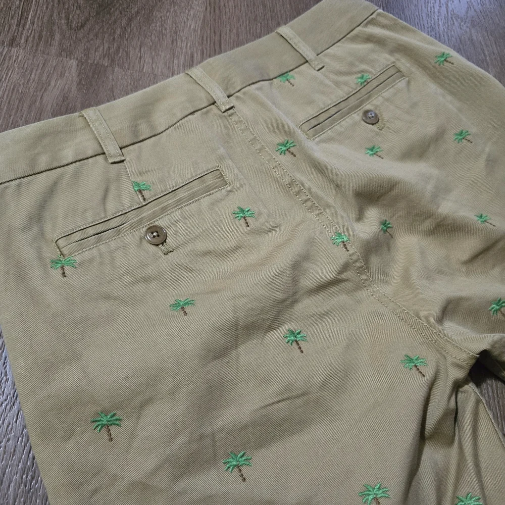 J. Crew Womens‎ Chino Shorts Tan Green Palm Trees Embroidery Size 4